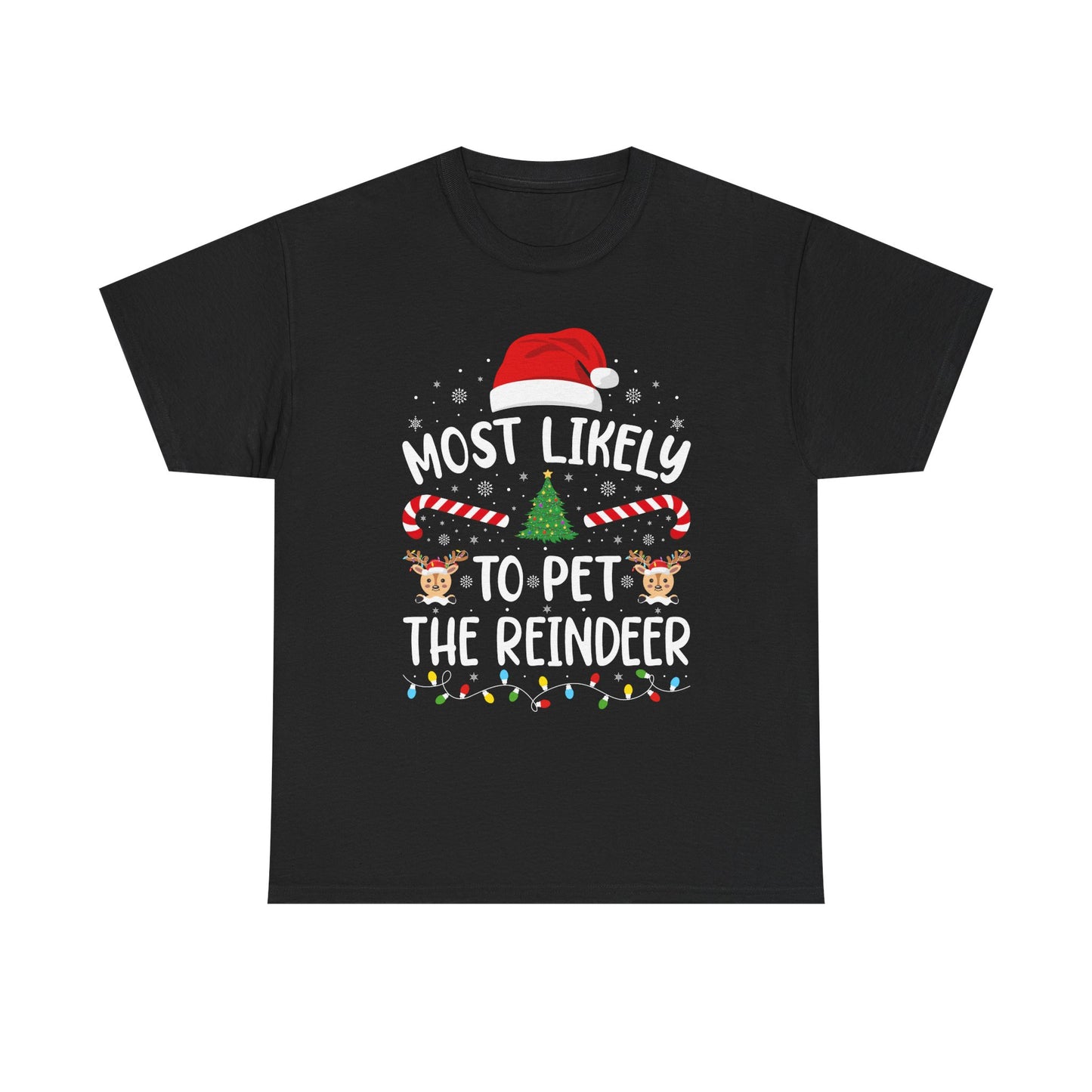 Most Likely to Pet The Reindeer Family Matching Christmas Funny Christmas T-Shirts for Family, Holiday Matching Adults Tee