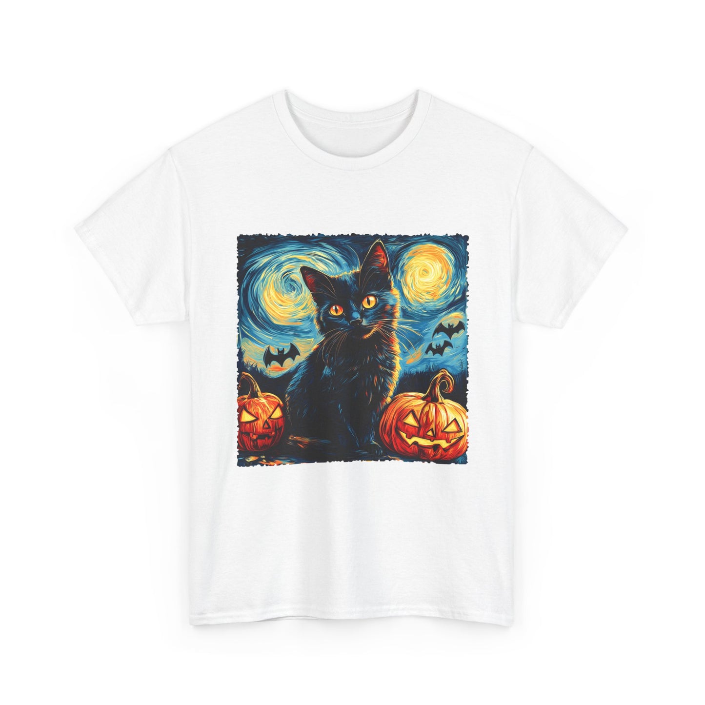 Halloween Black Cat T-Shirt – Starry Night Pumpkin Design_1