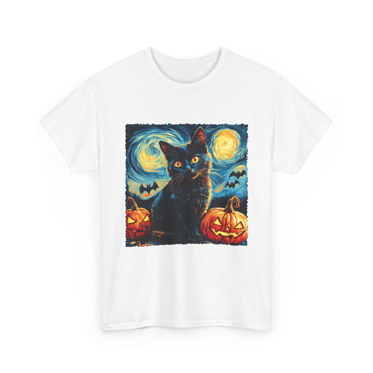 Halloween Black Cat T-Shirt – Starry Night Pumpkin Design_1