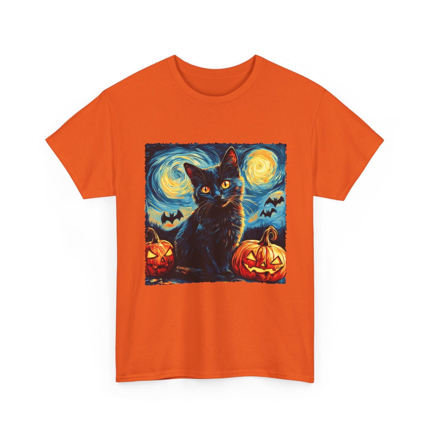 Halloween Black Cat T-Shirt – Starry Night Pumpkin Design_1